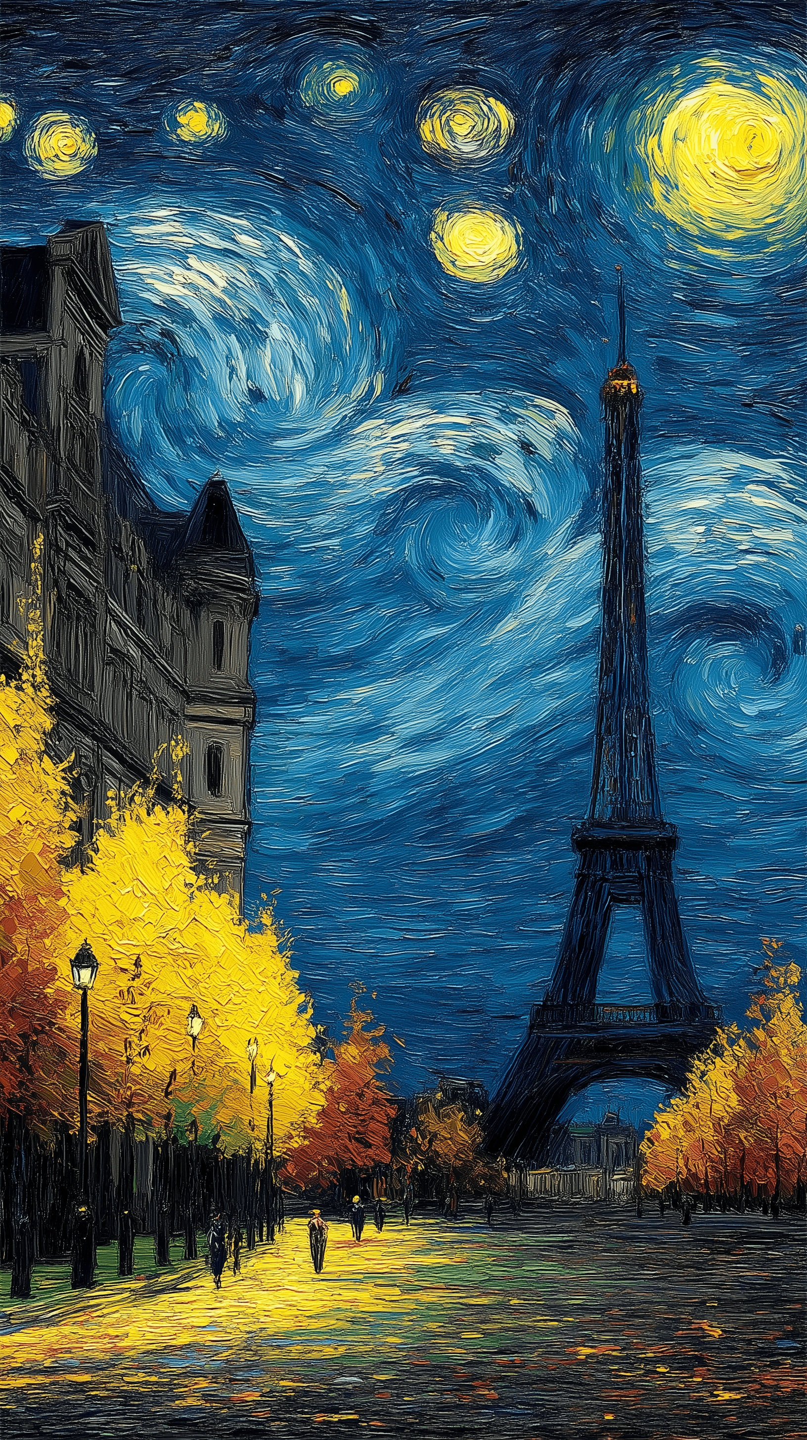 AI generated: paint art, paris with eiffel tower, van Gogh, randomly colors --ar 9:16 --sref https://s.mj.run/p25l...
