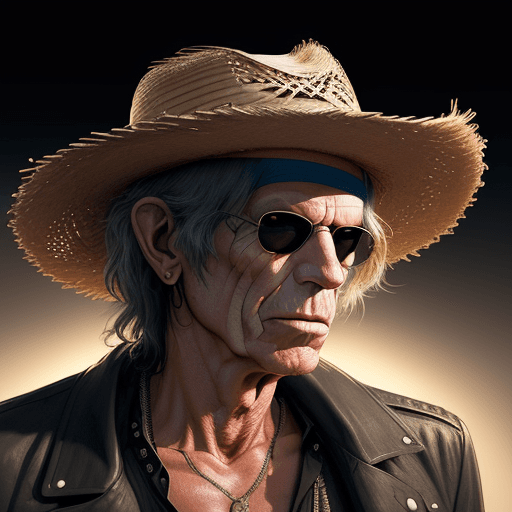 AI generated: keith richards , Straw Hat, symmetrical body, portrait, cinematic lighting, high contrast, artstatio...