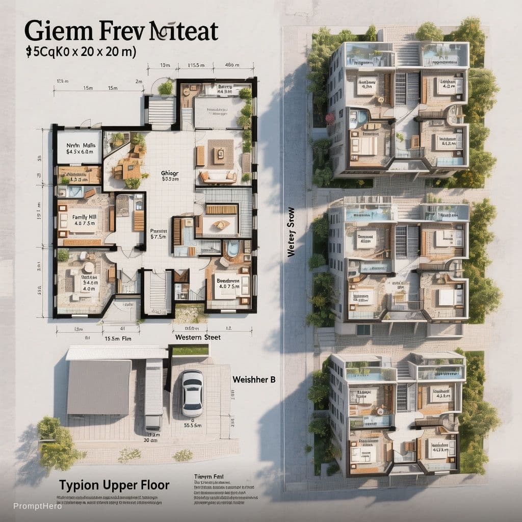 AI generated: A professional, high-definition architectural presentation board layout, combining a detailed top-do...