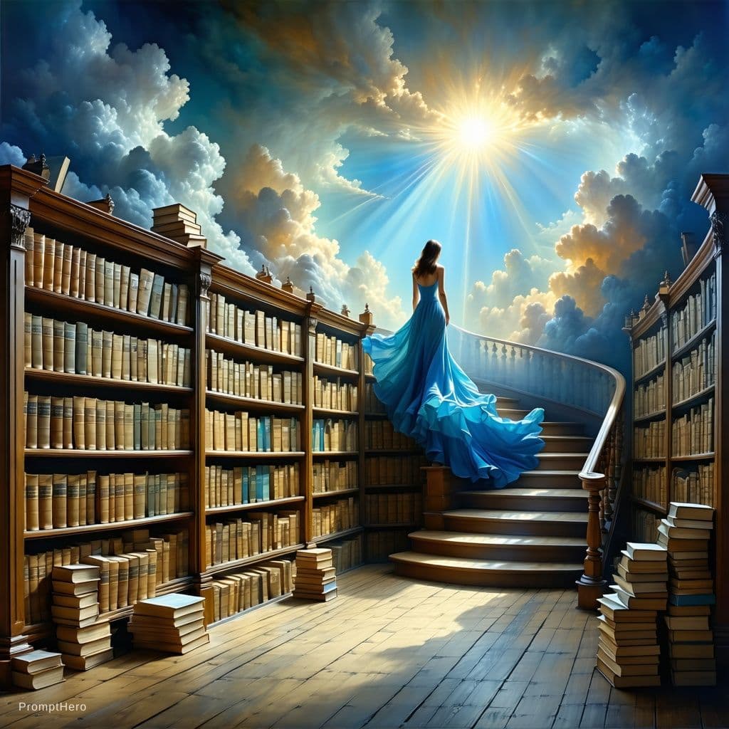 AI generated: a book shelf filled with lots of books, digital art, inspired by Rob Gonsalves, pexels, surrealism, ...