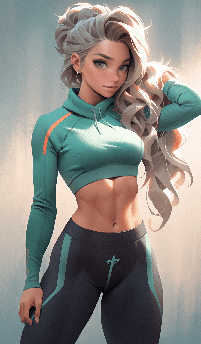 AI generated: Beautiful fitness girl , stands and shows her perfect figure to her full height, beautiful body, ath...