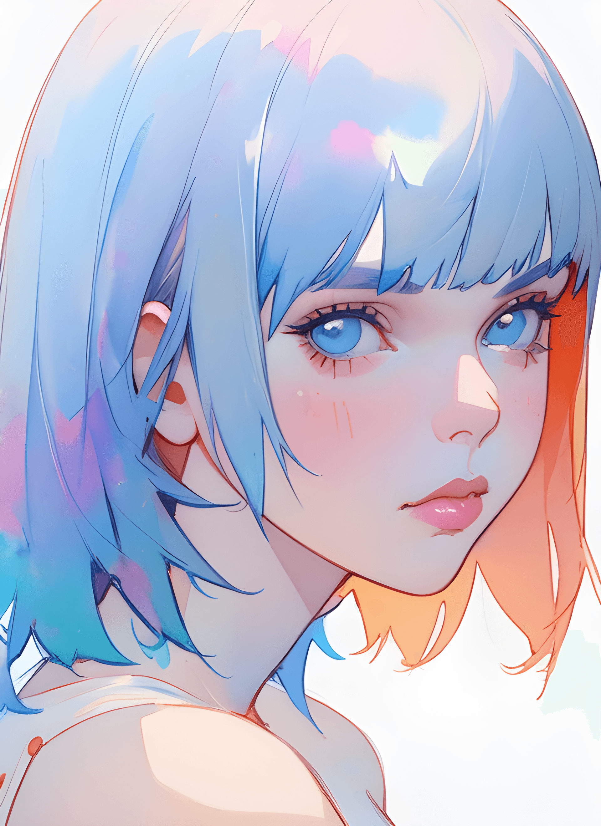 AI generated: a painting of a woman with blue hair, a watercolor painting, inspired by Martine Johanna, leeloo, so...