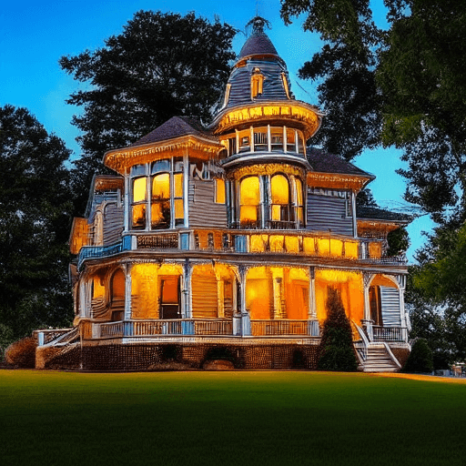 AI generated:  Image: A stunning Victorian home with intricate gingerbread detailing and a wraparound porch.
Keywo...