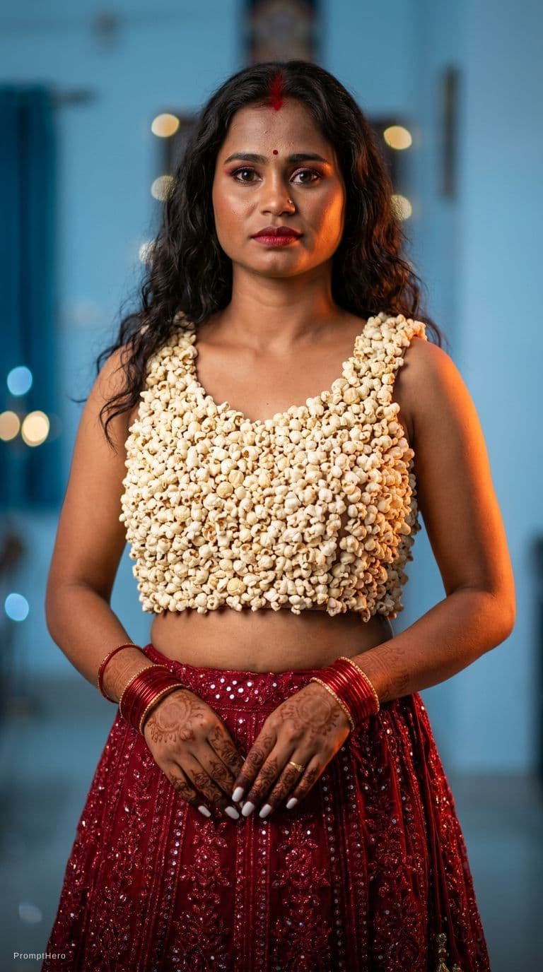 AI generated: A cinematic, hyper-realistic portrait of a South Indian chubby married woman standing confidently in...
