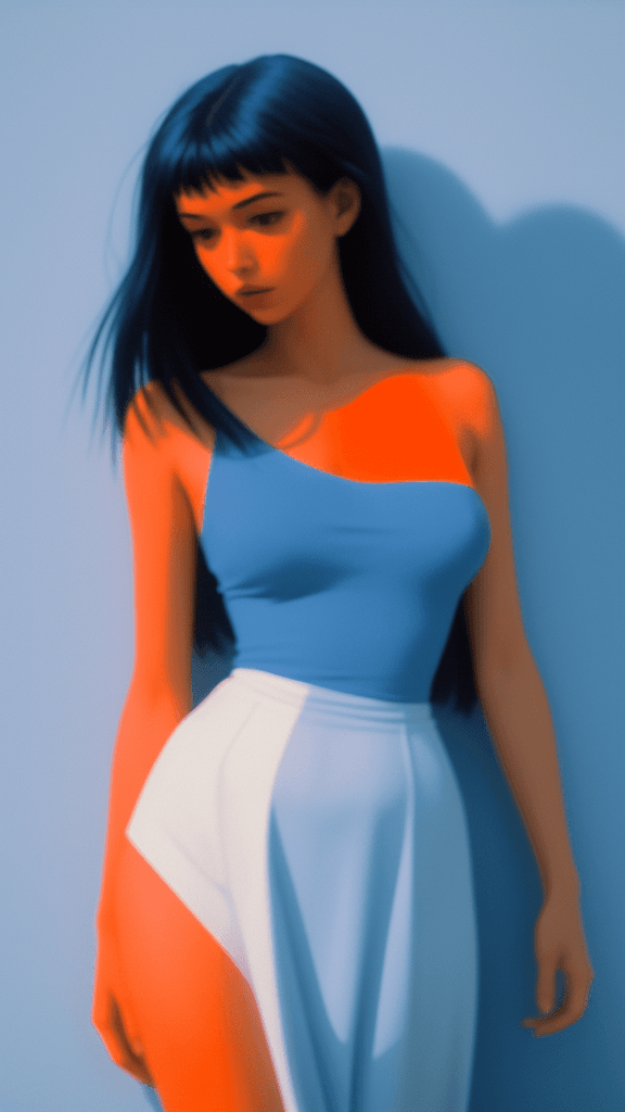 AI generated: 
35mm film minimal dream aesthetic blue and orange flawless female art
