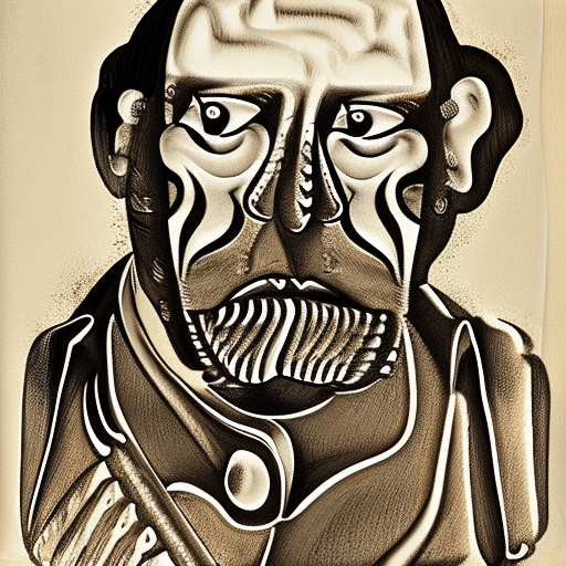 AI generated: portrait of an elderly man with painted face in golden brown with white outline, in the style of pir...