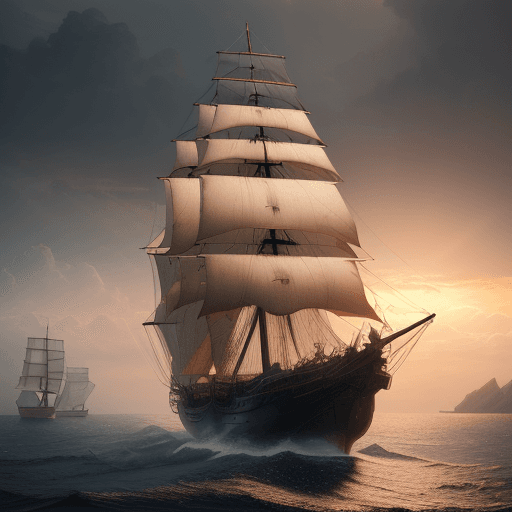 AI generated: Photo of a ultra realistic sailing ship, dramatic light, pale sunrise, cinematic lighting, battered,...