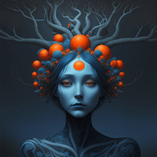 AI generated: a design of a woman's head with tree on her head, in the style of surreal city scenes, dark blue and...