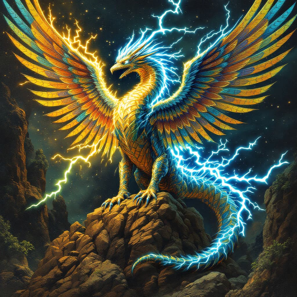 AI generated: Quetzalcoatl with it's lightning wings
