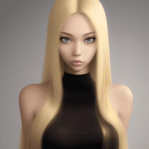 AI generated: slim woman, light skin, black eyes, long blonde hair, age 20


