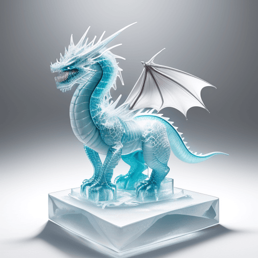 AI generated: A clear and adorable ice sculpture photo of a dragon, ice, detailed,