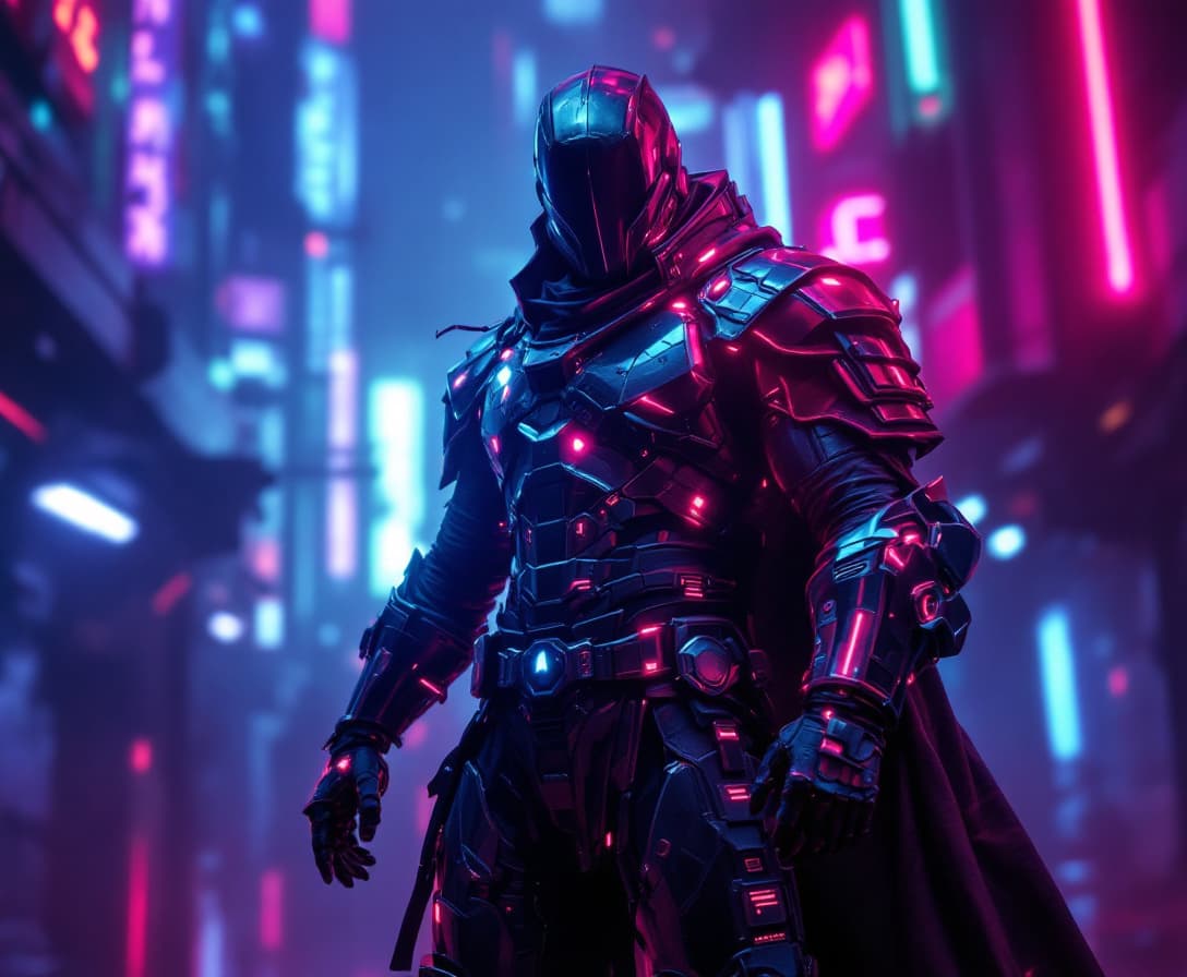 AI generated: A majestic cyberpunk warrior standing under neon lights, cinematic lighting --sref 281259579
