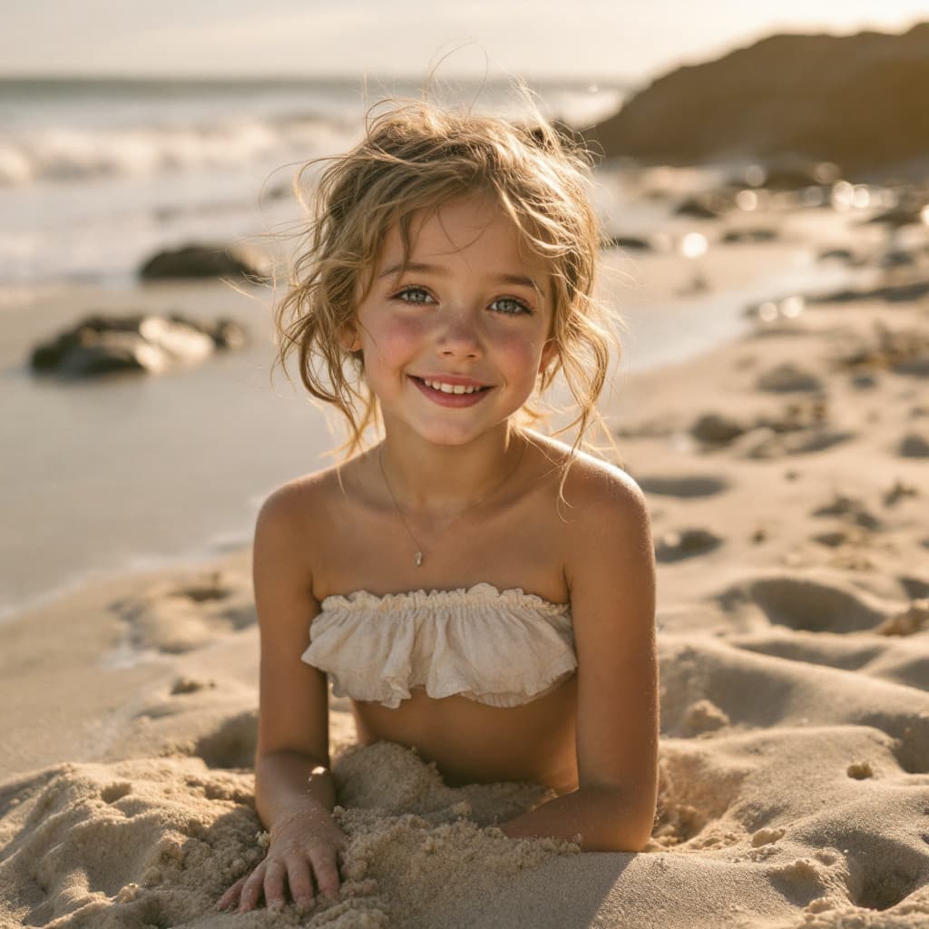 AI generated: 14 years old girl in beach tube top on the ground

 
 