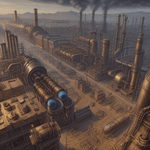 AI generated: industrial area top view steampunk scene