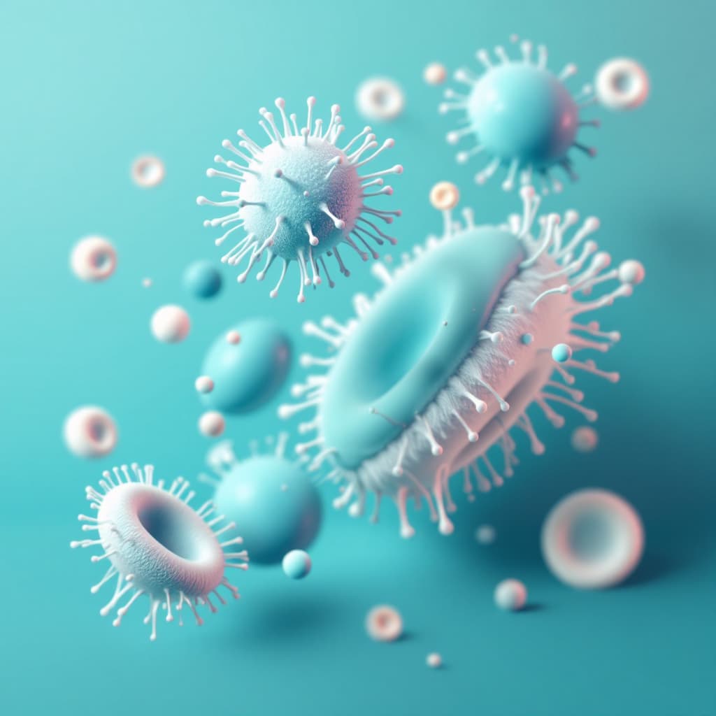 AI generated: 3D stylized floating healthy cells, teal and blue gradient, abstract, contemporary art, smooth plast...