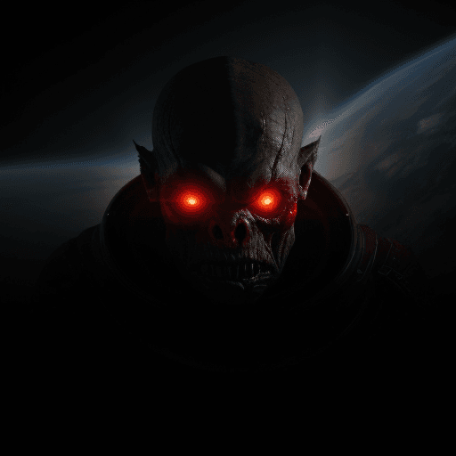 AI generated:  high quality foto of a dark bloody monster from energy, in space, 8k 