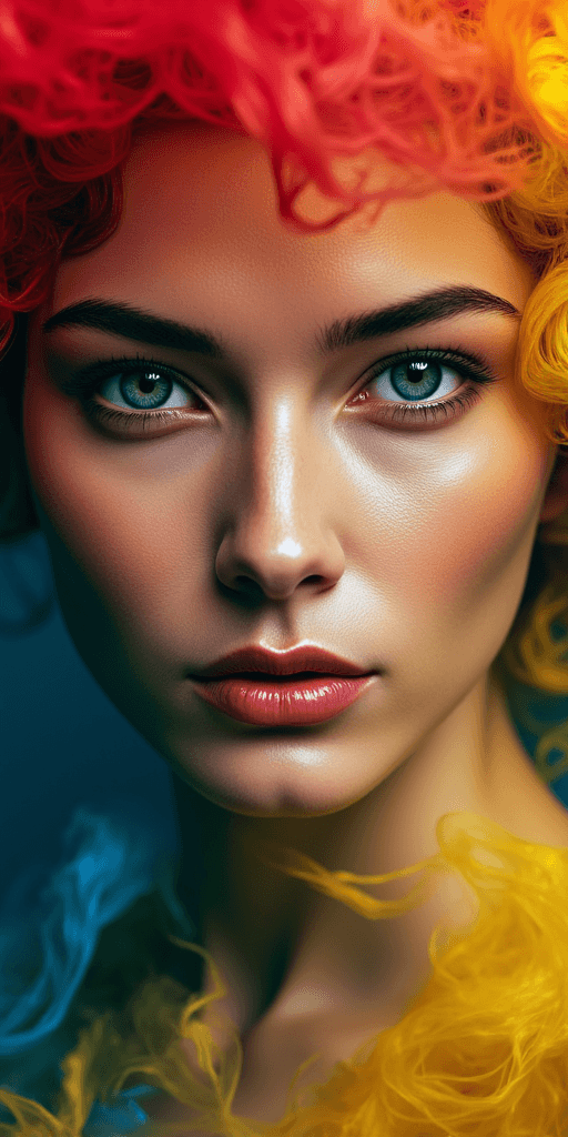 AI generated: Artistic facial close-up of a female supermodel, deep eyes, perfectly symmetrical beautiful face, re...