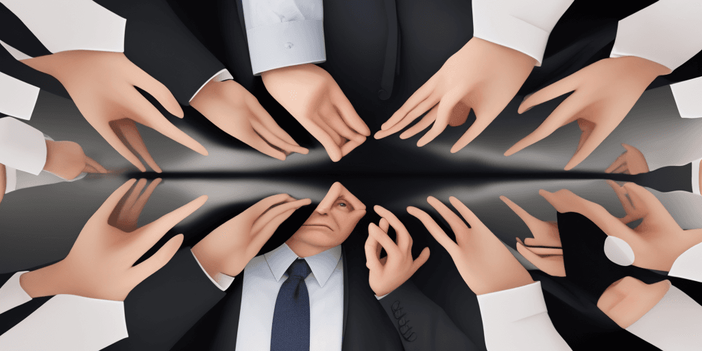 AI generated: Create an image of a faceless and confused executive executive holding out their hands as if they ar...