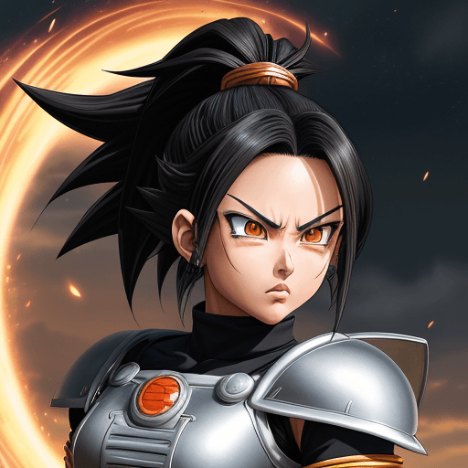 AI generated: a portrait of a single female character beautiful fierce saiyan warrior from ((black hair in a ponyt...