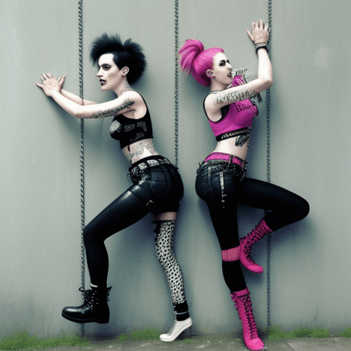 AI generated: Punk feminist duo climbing a wall