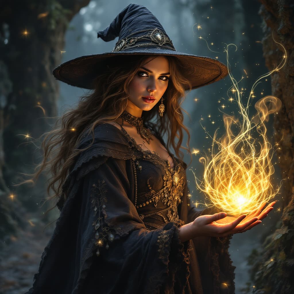 AI generated: Phsycadellic woman wizard with an orb of magic 