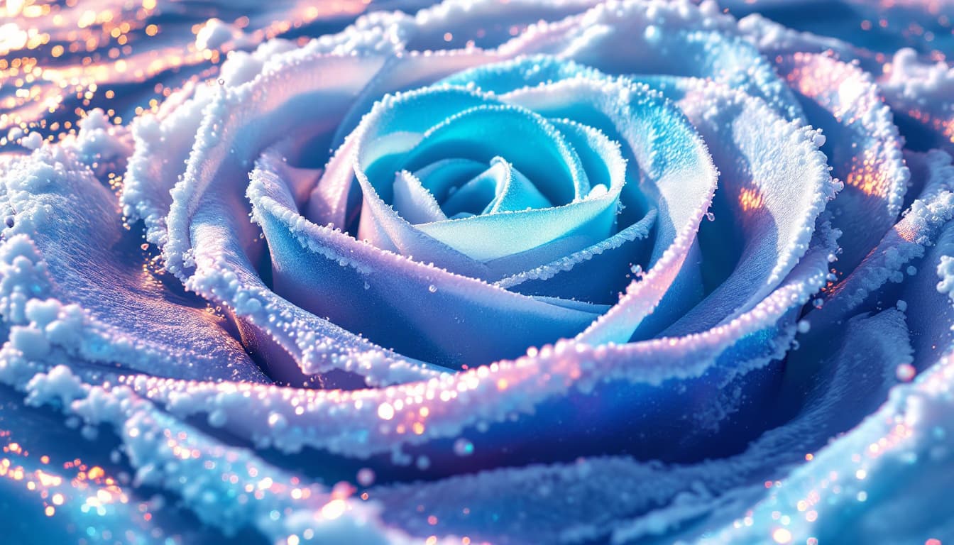 AI generated:  sea scape and giant rose pattern ocean wave with sea foam, in a shape of a rose, crashing on the sh...