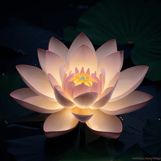 AI generated: A award winning photo of a lotus flower, sparkling, bioluminescence, vibrant, 8k, soft light, trendi...