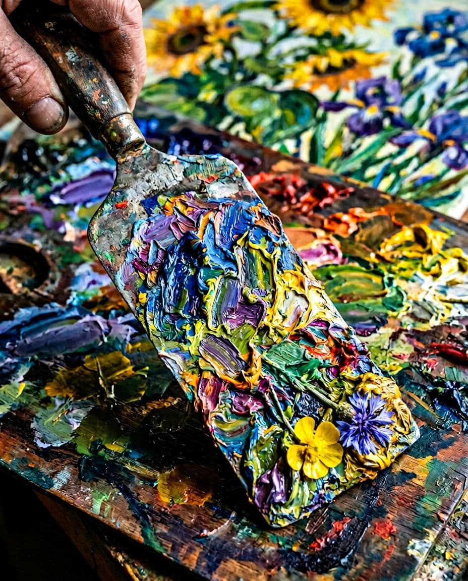 AI generated: a close-up of Van Gogh's palette knife, showing the thick and textured strokes that give depth to hi...