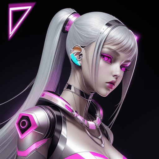 AI generated: cyber punk, graphic design, pink electronic, girl's body, side view, pretty and cute, silver shiny n...