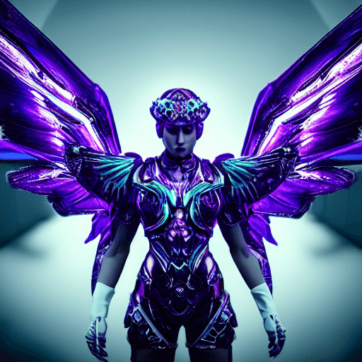 AI generated: a photo of 8k ultra realistic archangel with 6 wings, full body, intricate purple and blue neon armo...