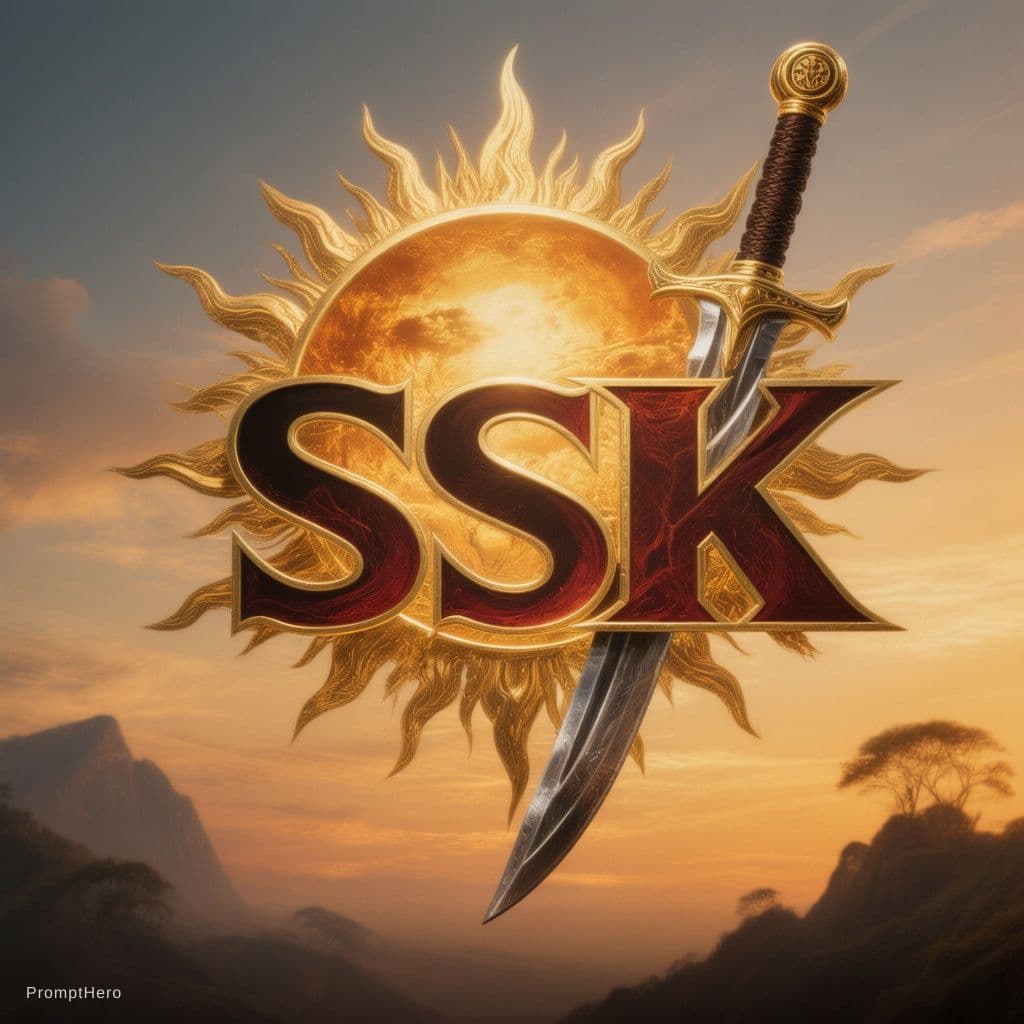 AI generated: I want to design a logo.
The logo should contain "SSK"
half sun with pointed rays
"K" in the SSK sho...