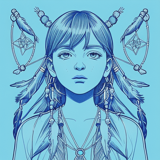 AI generated: Dream Catcher, in the style of crisp neo-pop illustrations, sky-blue, nightcore, trompe-l'œil illusi...