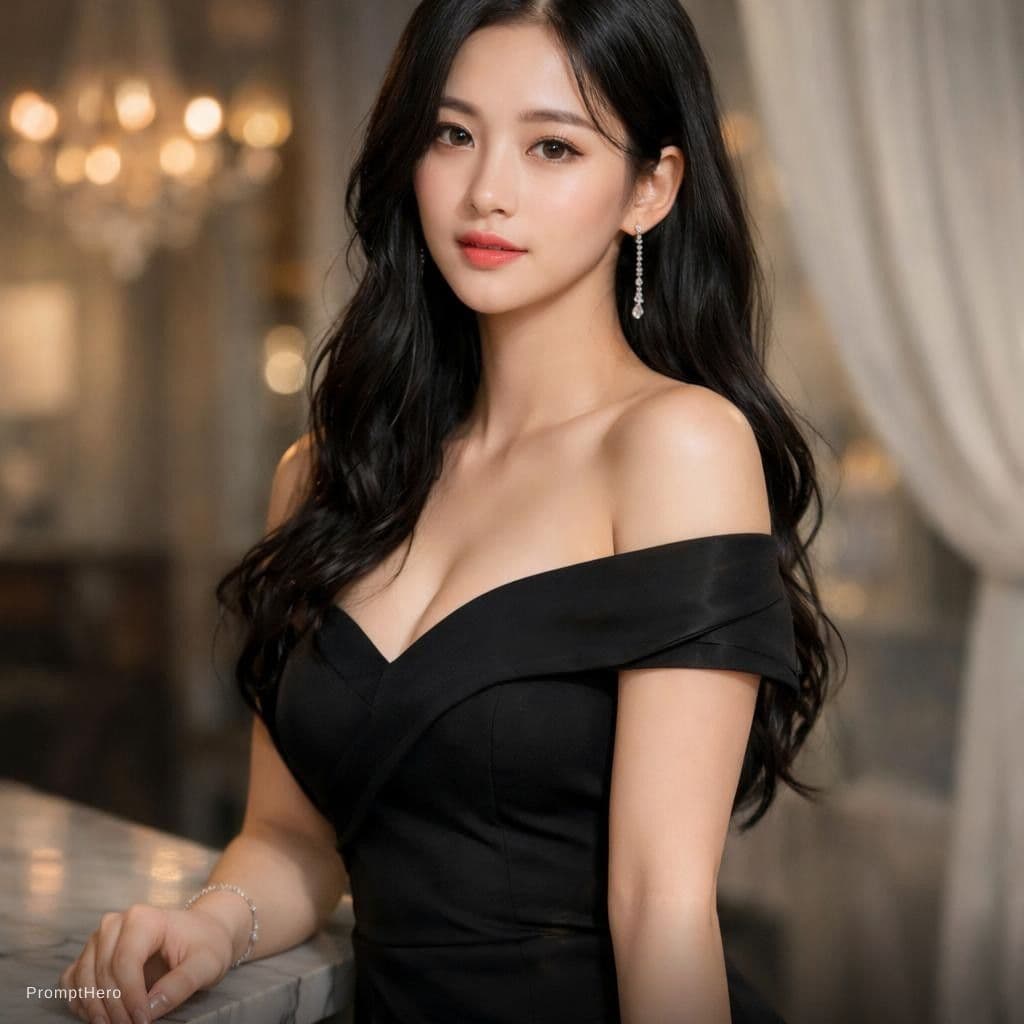 AI generated: A beautiful Korean woman in black dress 