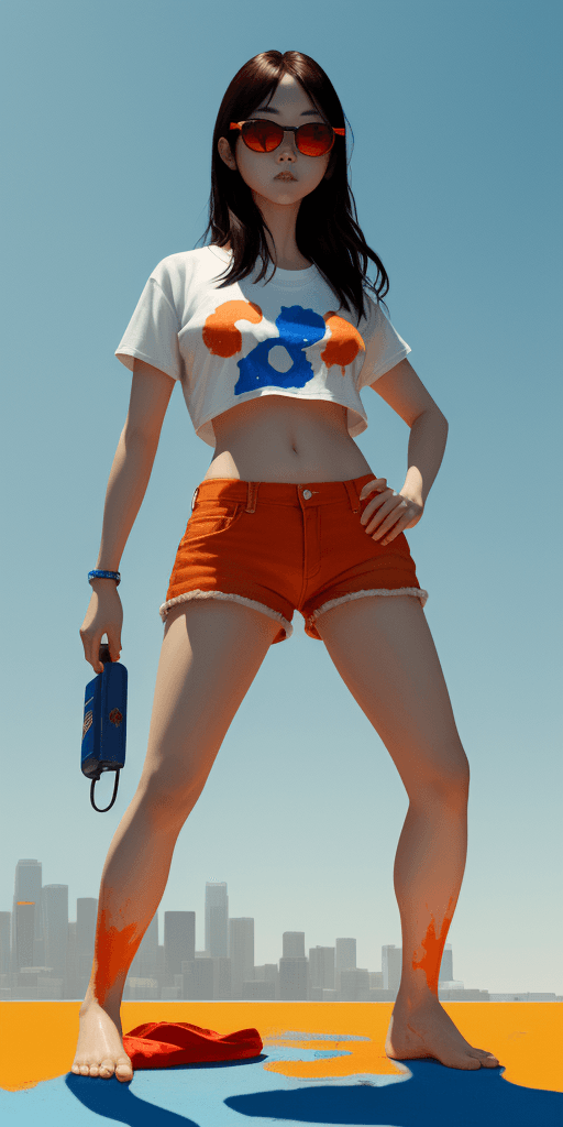AI generated: very realistic female a Korean woman,slight smile,look down; stand kneel in continent los angeles  b...