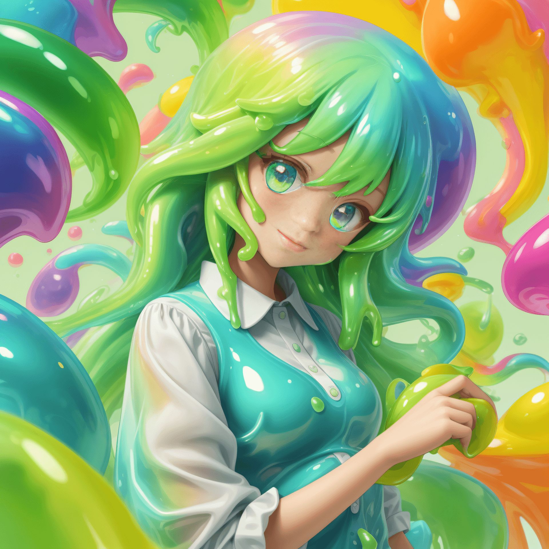 AI generated: slime girl, RAINBOWSTYLE,
