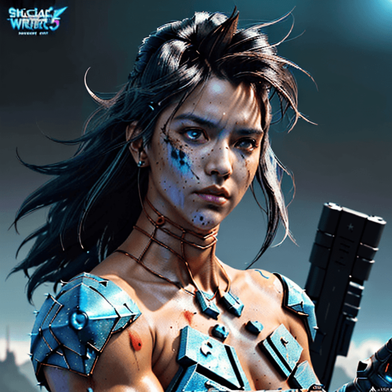 AI generated: the most strongest powerful cyberpunk warrior in the universe, cosmic, epic, muscular, olive smooth ...