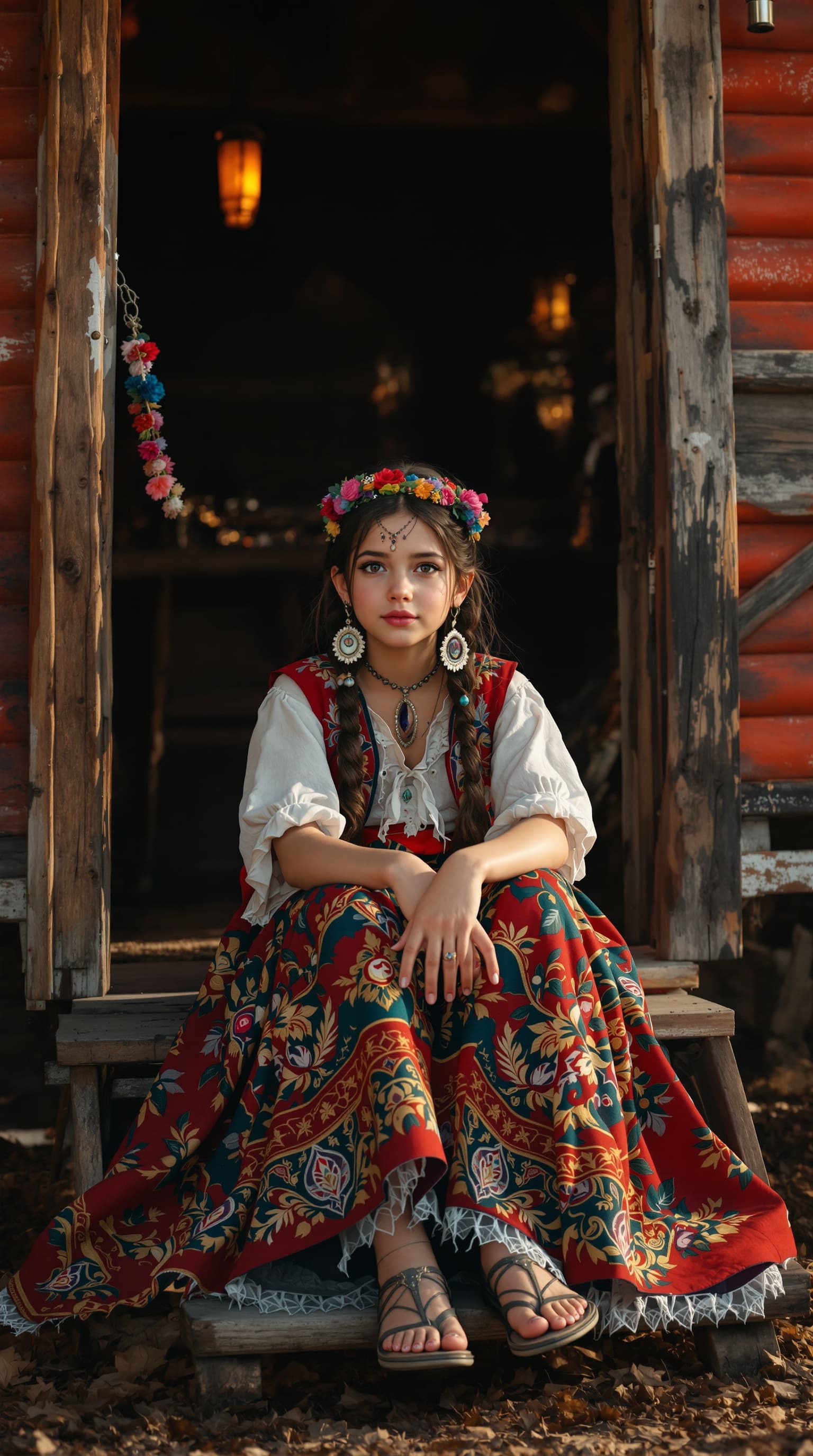 AI generated: A hyper-realistic depiction of a beautiful seven year old, Romanian girl dressed as Alexandra Poiana...