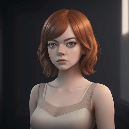 AI generated: emma stone from 'easya' mobie, in the style of unreal engine 5, sentimental realism, realistic yet e...