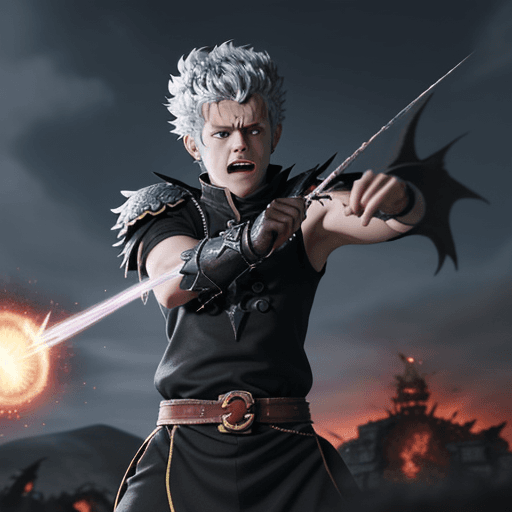 AI generated: Ultra-realistic picture of Asta from black clover using his devil powers on a battlefield