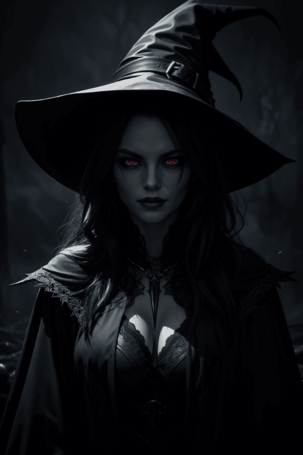 AI generated: Dark evil witch, (sinister environment), black background