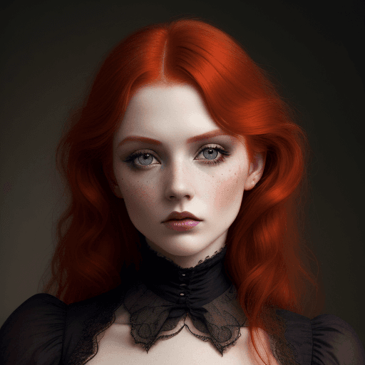 AI generated: High resolution photography editorial beautiful redhead woman victorian with beauty mark mouches dar...