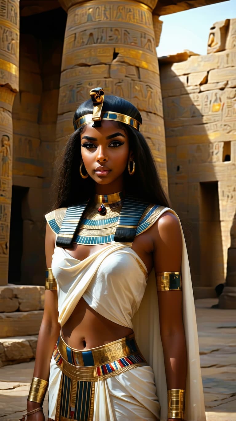 AI generated: A photo of a 20 year old a egypt queen looking like ema stone, super exposing pharoah clothes, young...