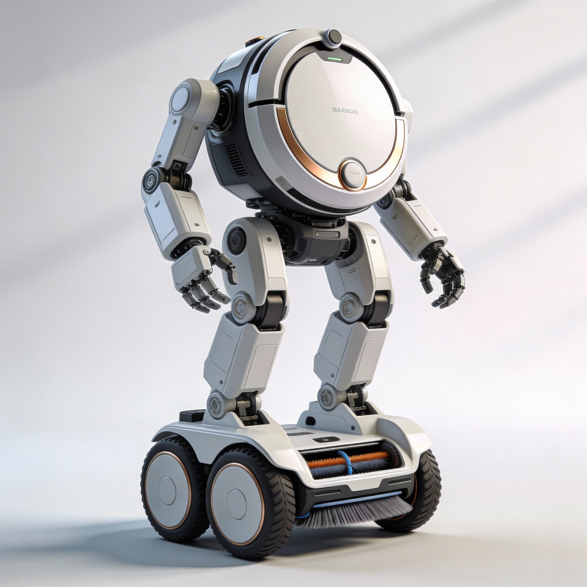 AI generated: robot vacuum cleaner, one, kinematic, 4D, 4K, 8K, realism, in full height,