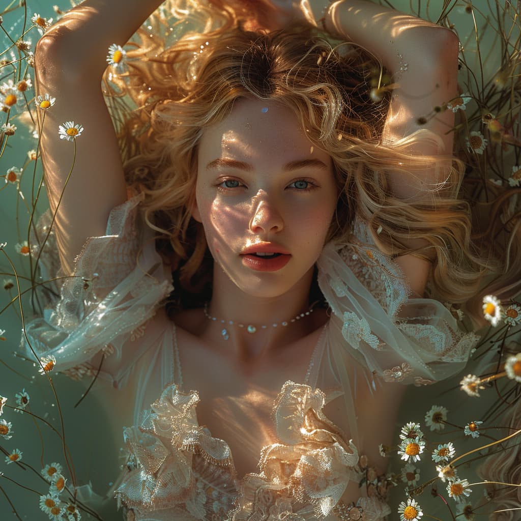 AI generated: mucha concept art:: women:soft natural volumetric cinematic:: perfect light:white glowing effects:: ...