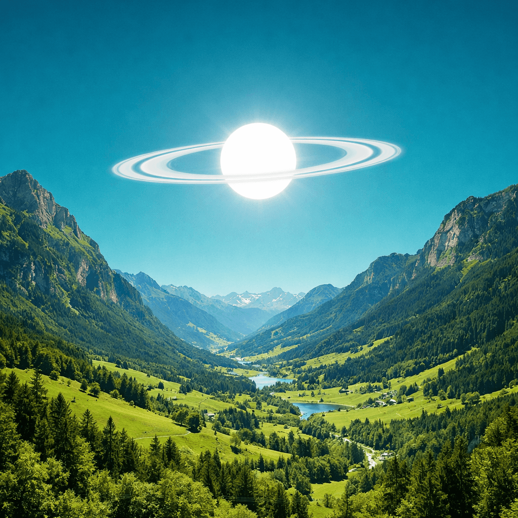 AI generated: a scenic landscape with valleys and really tall mountains covered in lush green but the sky has a mo...