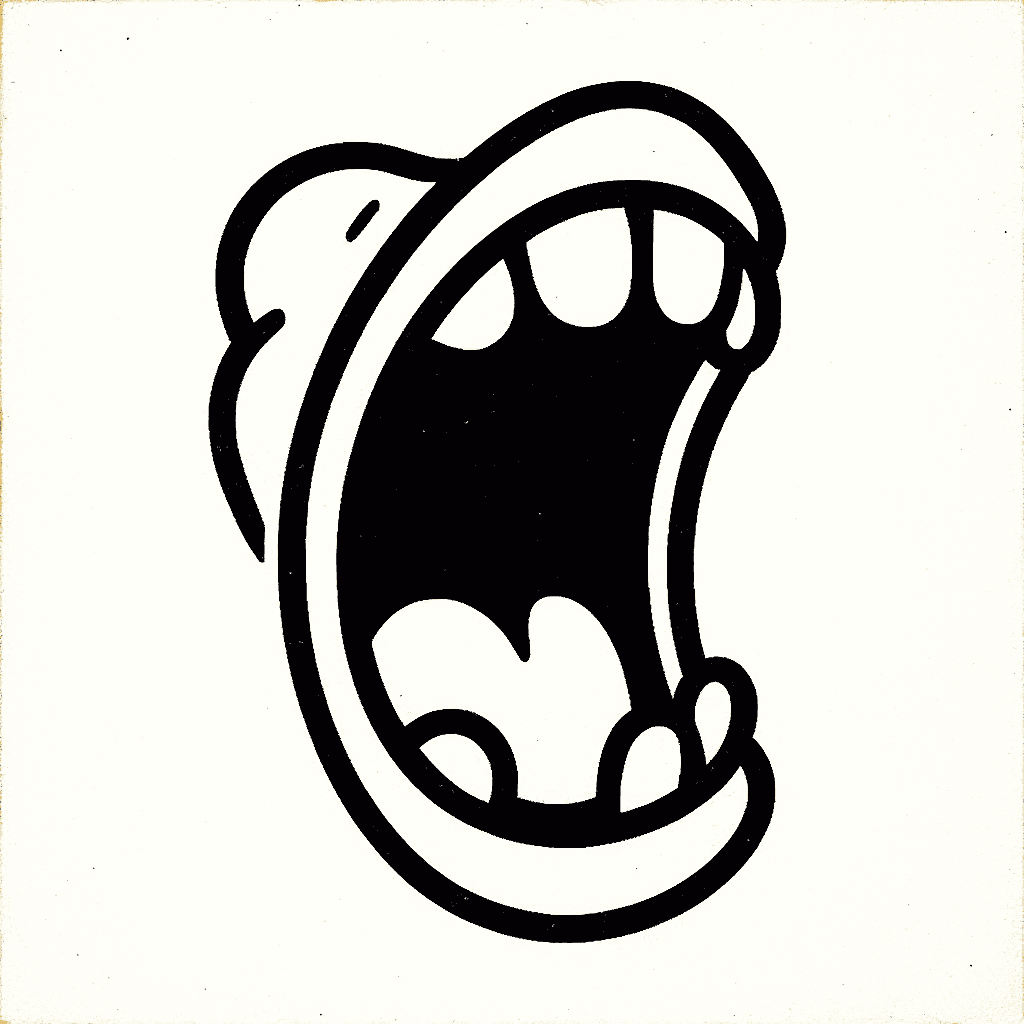 AI generated: A side-on cartoon-style mouth, just like the aliens from The Simpsons. Mouth is wide open as if roar...