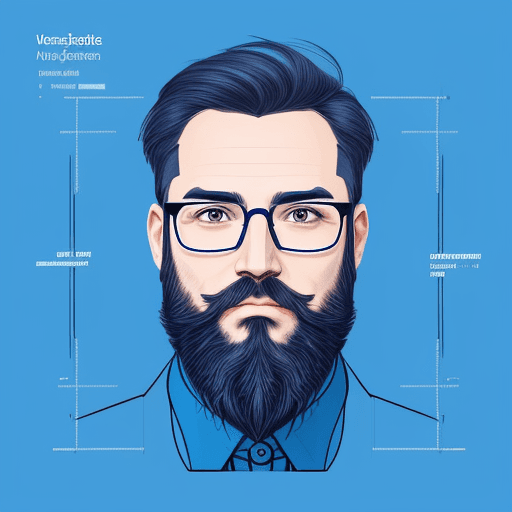 AI generated: a man with glasses and a beard in front of a blue background, a wireframe diagram by Veno Pilon, fea...