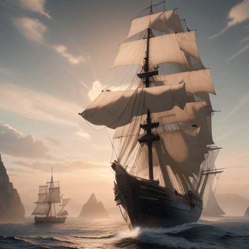 AI generated: Photo of a ultra realistic sailing ship, dramatic light, pale sunrise, cinematic lighting, battered,...