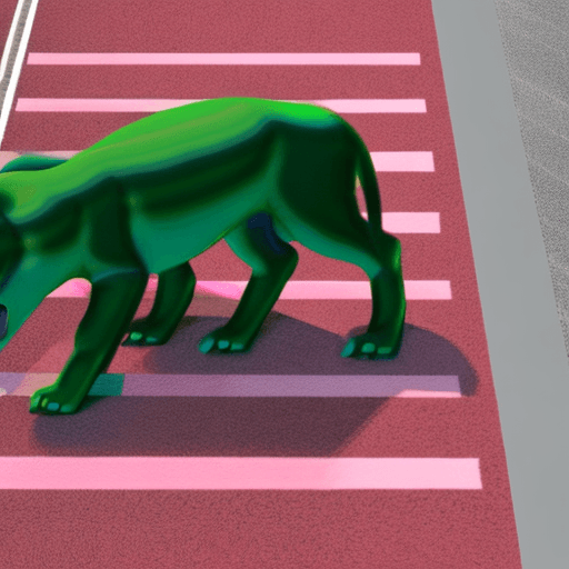 AI generated: Realistic green panther standing on tow feet, on the zebra crossing INRealistic pink panther standin...