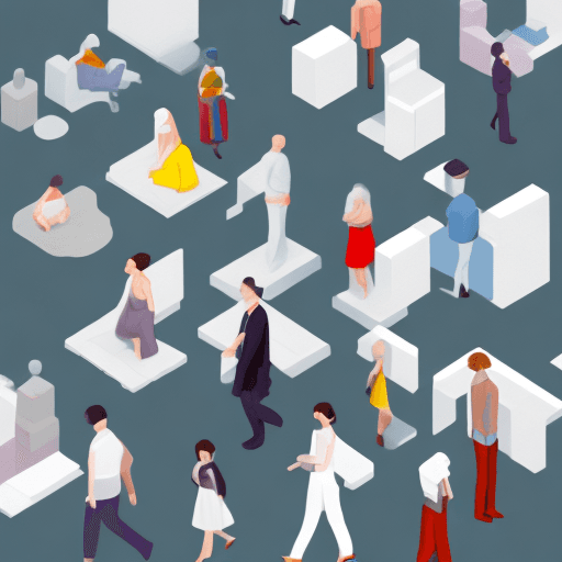 AI generated: a series of [people] are shown in isometric fashion, in the style of small brushstrokes, white backg...